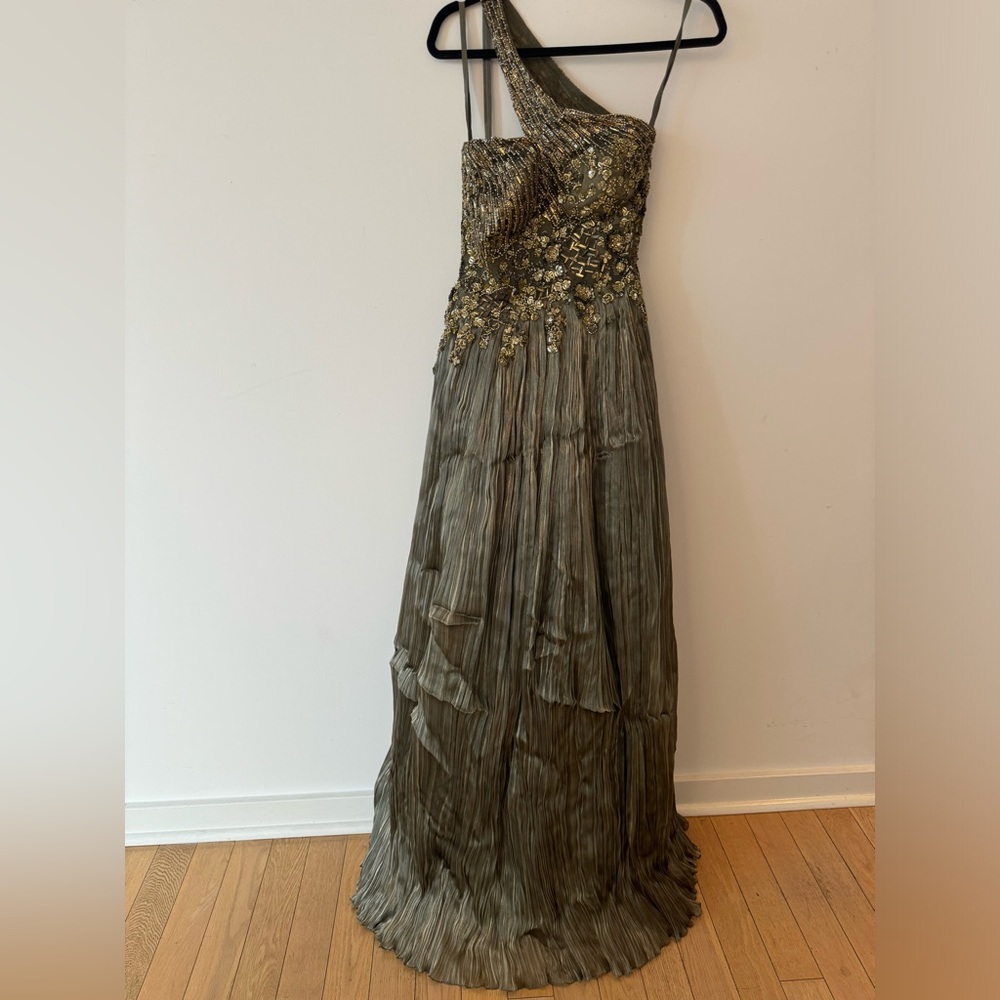 Roqa antique gold organza embroidered gown